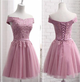 Lovely Off Shoulder Tulle Applique Simple Wedding Party Dress, Graduation Party Dresses, Tulle Dresses