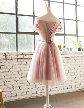 Dark Pink Off Shoulder Knee Length Bridesmaid Dresses, Cute Wedding Party Dresses