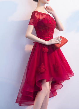 Lovely Wine Red High Low Formal Dress, Cute Party Dresses, High Low Homecoming Dresses