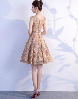 Beautiful Floral V-neckline Knee Length Party Dress, Handmade Party Dresses