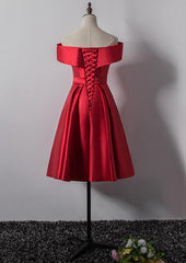 Cute Red Satin Off Shoulder Homecoming Dress, Red Homecoming Dress Cute Red Satin Off Shoulder Homecoming Dress, Red Homecoming Dress