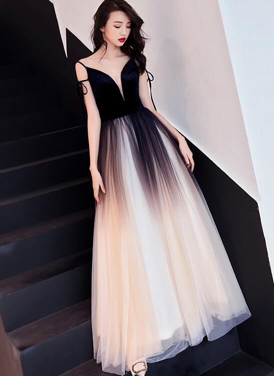 Charming Black Gradient Tulle and Velvet Long Party Dress,Black Party – Cutedressy Charming Black Gradient Tulle and Velvet Long Party Dress,Black Party – Cutedressy