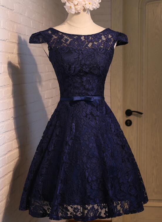 Beautiful Lace Navy Blue Short Party Dress, Lace Bridesmaid Dress Cutedressy Beautiful Lace Navy Blue Short Party Dress, Lace Bridesmaid Dress Cutedressy