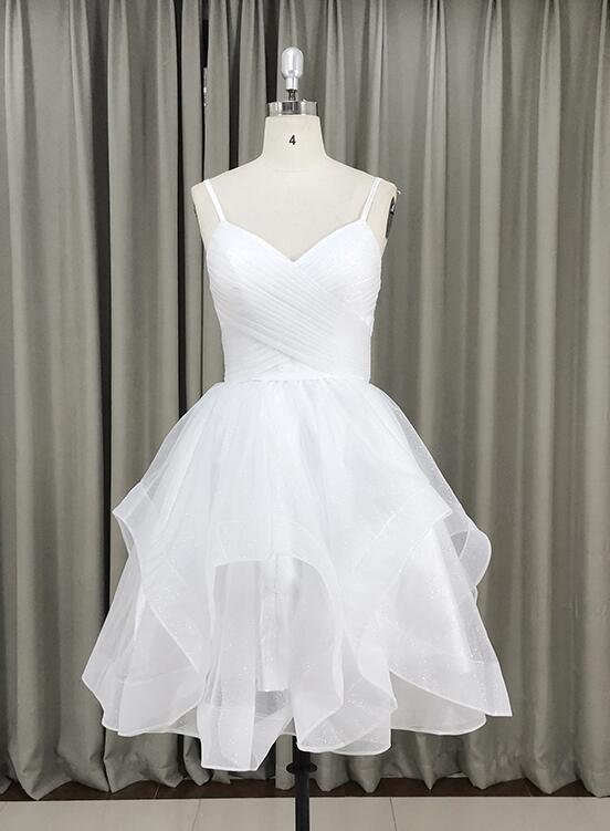 short white prom dresses 2020 Cute A line Sequin Short Prom Dress, White Short Puffy Homecoming Dress Custom Size / Gray White