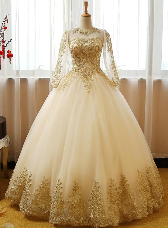 Beautiful Light Champagne Long Sleeves Party Gown, Sweet 16 Dress Cutedressy Beautiful Light Champagne Long Sleeves Party Gown, Sweet 16 Dress Cutedressy