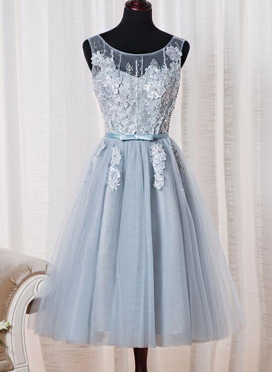 light blue tea party dress Tea Length Light Blue Semi Formal Dress Wedding Party Dress