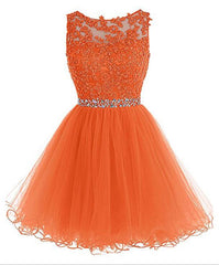 Round Neckline Orange Tulle Beaded Homecoming Dress, Short Party Dress Graduation Dress Round Neckline Orange Tulle Beaded Homecoming Dress, Short Party Dress Graduation Dress