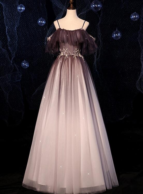 Gradient Off Shoulder Beaded Long Evening Dress, Tulle Prom Dress 2022 Cutedressy Gradient Off Shoulder Beaded Long Evening Dress, Tulle Prom Dress 2022 Cutedressy