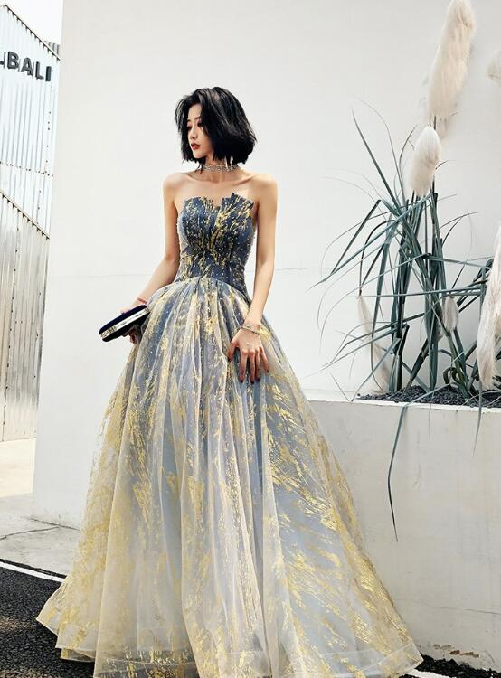 Beautiful Blue Gradient A-line Long Prom Dress Party Dress, Blue Evening Prarty Dresses Beautiful Blue Gradient A-line Long Prom Dress Party Dress, Blue Evening Prarty Dresses