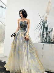 Beautiful Blue Gradient A-line Long Prom Dress Party Dress, Blue Evening Prarty Dresses Beautiful Blue Gradient A-line Long Prom Dress Party Dress, Blue Evening Prarty Dresses