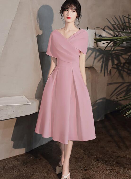 pink tea party dresses Pink Tea Length Wedding Party Dresses, Pink Bridesmaid Dresses – Cutedressy
