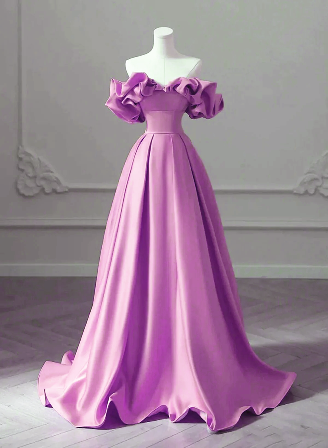 Purple Satin Off Shoulder Long Evening Dress, Purple Wedding Party Dre Cutedressy Purple Satin Off Shoulder Long Evening Dress, Purple Wedding Party Dre Cutedressy
