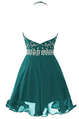 Beautiful Green Chiffon Halter Beaded Prom Dress , Lovely Homecoming Dresses