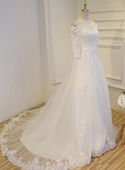 Beautiful Lace Sweep Train Wedding Dress, Simple Wedding Gowns, White Prom Dress Beautiful Lace Sweep Train Wedding Dress, Simple Wedding Gowns, White Prom Dress