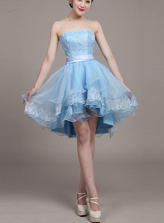 Light Blue Lace and Organza High Low Dresses, High Low Party Dresses, Cutedressy Light Blue Lace and Organza High Low Dresses, High Low Party Dresses, Cutedressy