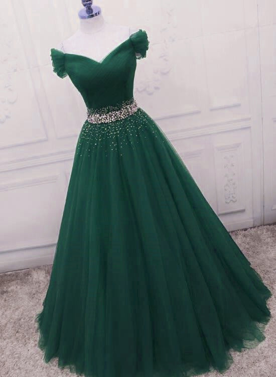 Fashionable Dark Green Long Beade Formal Dress, Green Prom Dress Cutedressy Fashionable Dark Green Long Beade Formal Dress, Green Prom Dress Cutedressy