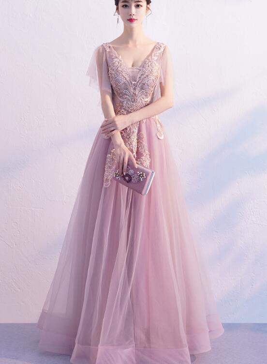 prom dresses 2020 pink Mauve Pink Long A-LIne Prom Dress CD3394 Mauve / 2