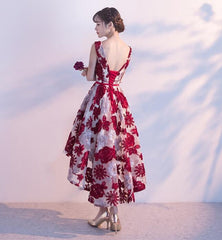 Red High Low Lace Round Neckline Homecoming Dress , Short Party Dress Red High Low Lace Round Neckline Homecoming Dress , Short Party Dress