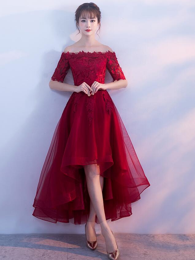 Charming Wine Red High Low Party Dress, New Burgundy Prom Dress Cutedressy Charming Wine Red High Low Party Dress, New Burgundy Prom Dress Cutedressy