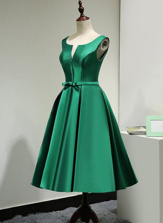 Lovely Dark Green V Neck Satin Bridesmaid Dress , Short Prom Dresses, Cutedressy Lovely Dark Green V Neck Satin Bridesmaid Dress , Short Prom Dresses, Cutedressy