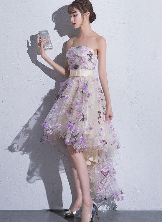 Beautiful High Low Flowers Tulle Homecoming Dress, Fashionable Short P Cutedressy Beautiful High Low Flowers Tulle Homecoming Dress, Fashionable Short P Cutedressy