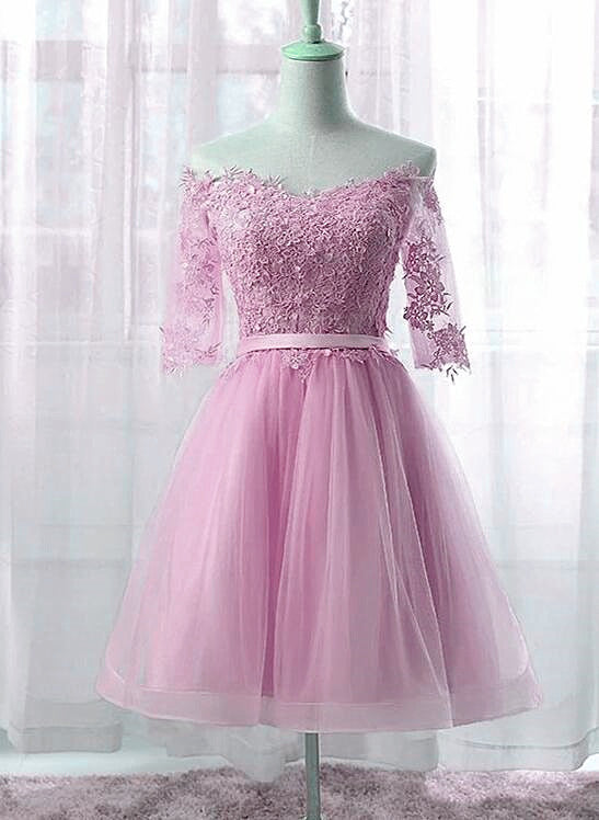 Cute Pink New Style Party Dress with Lace Applique, Short Prom Dress Cute Pink New Style Party Dress with Lace Applique, Short Prom Dress