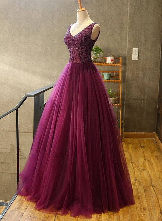 Gorgeous Purple Beaded V-neckline Party Gown, Sweet 16 Dresses Cutedressy Gorgeous Purple Beaded V-neckline Party Gown, Sweet 16 Dresses Cutedressy