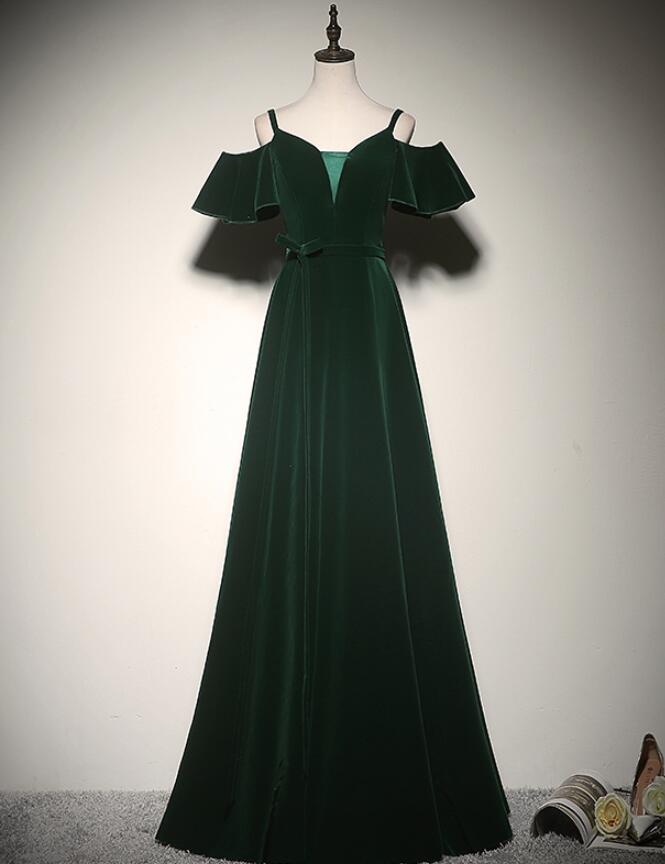 Charming Dark Green Velvet Long Straps Party Gown, Bridesmaid Dress Cutedressy Charming Dark Green Velvet Long Straps Party Gown, Bridesmaid Dress Cutedressy