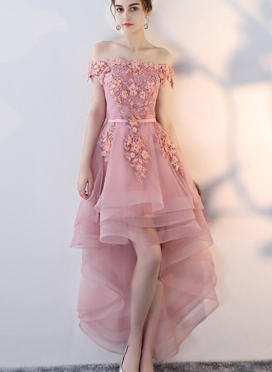 pink off the shoulder high low dress Dreamy Off-Shoulder High-Low Hem Dress Blush