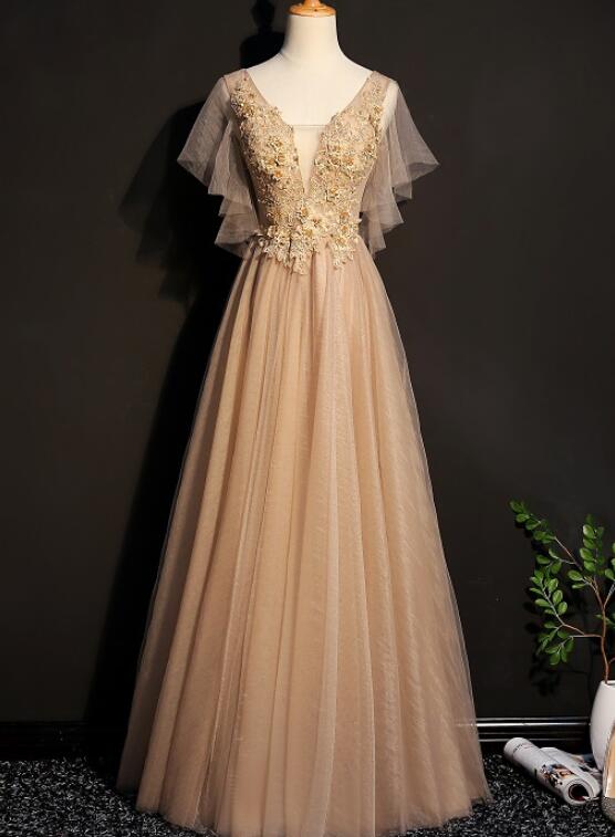 Champagne Tulle Long Bridesmaid Dress, Long Formal Gown Cutedressy Champagne Tulle Long Bridesmaid Dress, Long Formal Gown Cutedressy