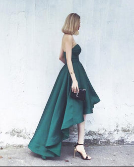 Dark Green High Low Homecoming Dress , Sweetheart Party Dress, Satin Fashionable Formal Dress