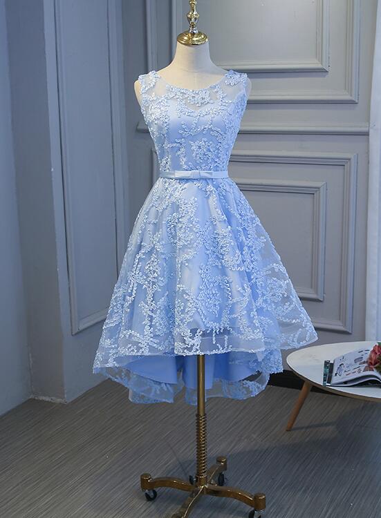 Blue Low Homecoming Dresses , Blue Party Dress with Belt, C – Cutedressy