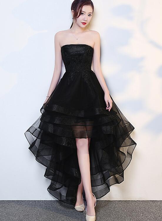 Black High Low Tulle and Applique Fashion Homecoming Dresses, Black Pa Cutedressy Black High Low Tulle and Applique Fashion Homecoming Dresses, Black Pa Cutedressy