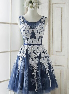 Lovely Tulle Cute Homecoming Dress, Navy Blue Short Prom Dress, Prom Dress