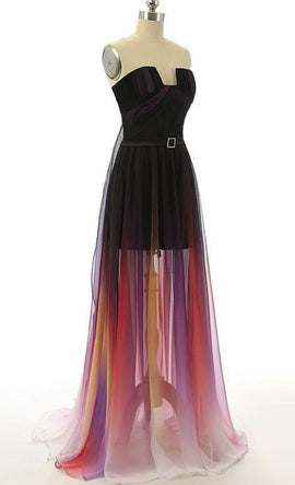Gradient High Low Formal Dresses, Long Party Dresses, Chiffon Homecoming Dresses