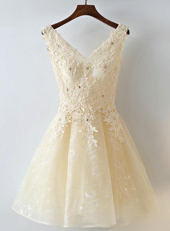 Adorable Handmade Short V-neckline Lace Formal Dress, Lovely Party Dress