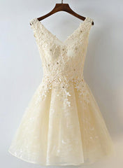 Adorable Handmade Short V-neckline Lace Formal Dress, Lovely Party Dress Adorable Handmade Short V-neckline Lace Formal Dress, Lovely Party Dress