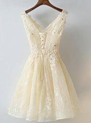 Adorable Handmade Short V-neckline Lace Formal Dress, Lovely Party Dress Adorable Handmade Short V-neckline Lace Formal Dress, Lovely Party Dress