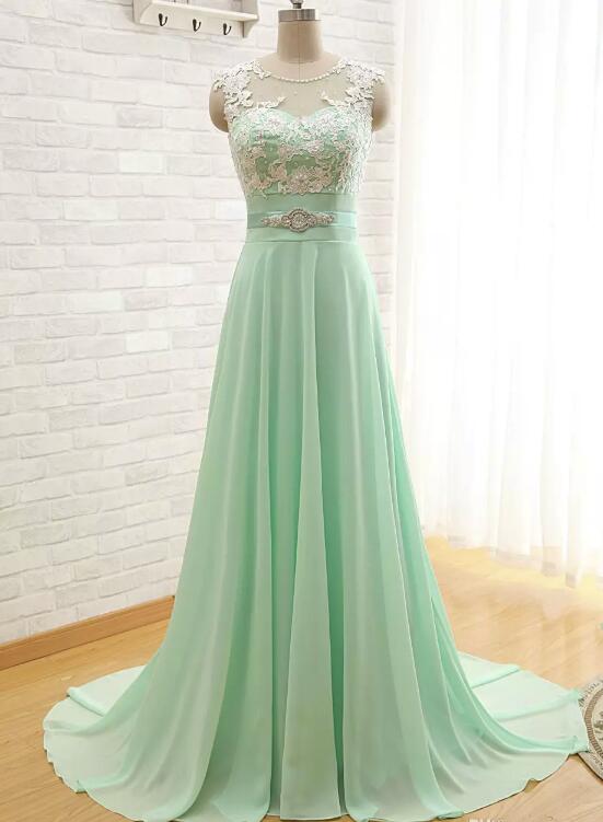 Mint Green Beautiful Round Neckline A-line Long Prom Dress, Prom Gowns Cutedressy Mint Green Beautiful Round Neckline A-line Long Prom Dress, Prom Gowns Cutedressy