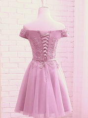 Cute Dark Pink Off Shoulder Tulle Party Dress with Lace Applique, Formal Gown Cute Dark Pink Off Shoulder Tulle Party Dress with Lace Applique, Formal Gown