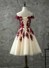 Champagne Tulle and Beautiful Lace Short Party Dress, Off Shoulder Party Dresses Champagne Tulle and Beautiful Lace Short Party Dress, Off Shoulder Party Dresses