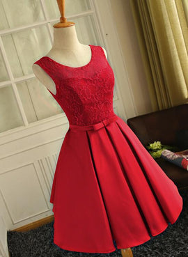 Cute Satin and Lace Short Junior Prom Dress, Lovely Formal Dresses