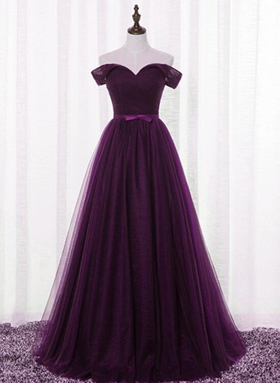 Dark Purple Tulle Off Shoulder Lace-up Formal Gown, Long Senior Prom D Cutedressy Dark Purple Tulle Off Shoulder Lace-up Formal Gown, Long Senior Prom D Cutedressy
