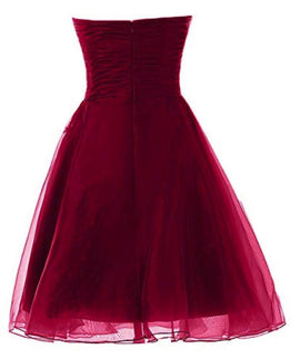 Wine Red Organza Cute Knee Length Short Senior Prom Dress , Formal Dresses
