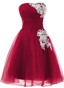 Wine Red Organza Cute Knee Length Short Senior Prom Dress , Formal Dresses