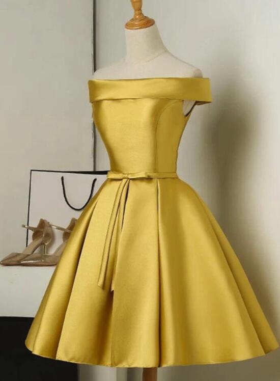 Gold Satin Off Shoulder Short Formal Dress , Lovely Formal Dresses Cutedressy Gold Satin Off Shoulder Short Formal Dress , Lovely Formal Dresses Cutedressy