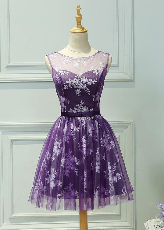 Beautiful Purple Cute Party Dress with Lace, Prom Dress
