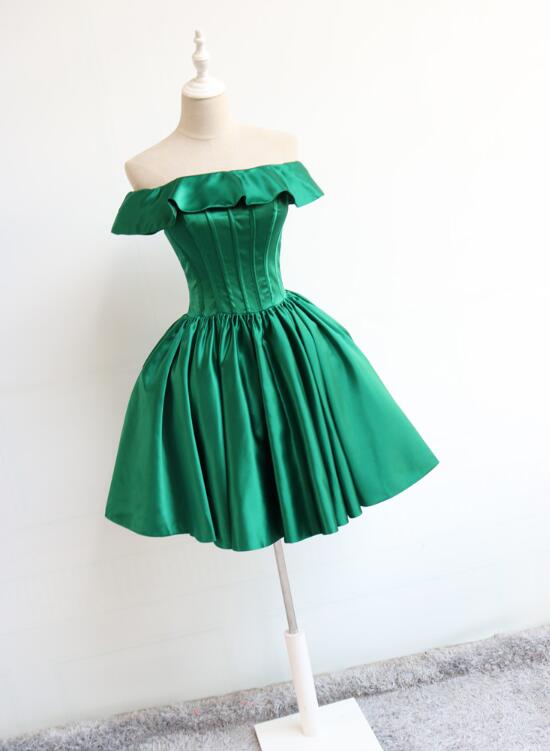 Dark Green Off Shoulder Satin Wedding Party Dress, Beautiful Homecomin Cutedressy Dark Green Off Shoulder Satin Wedding Party Dress, Beautiful Homecomin Cutedressy