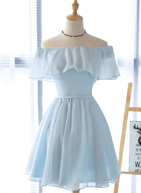 Simple Light Blue Off Shoulder Formal Dress Short Party Dresses –