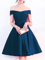 Satin Off Shoulder Simple Homecoming Dress with Lace, Satin Party Dresses Satin Off Shoulder Simple Homecoming Dress with Lace, Satin Party Dresses